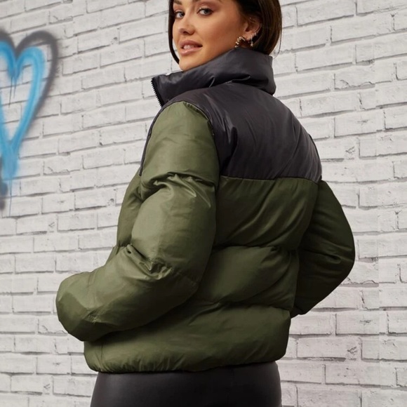 Color block quilted puffer jacket maroon black - Picture 5 of 9